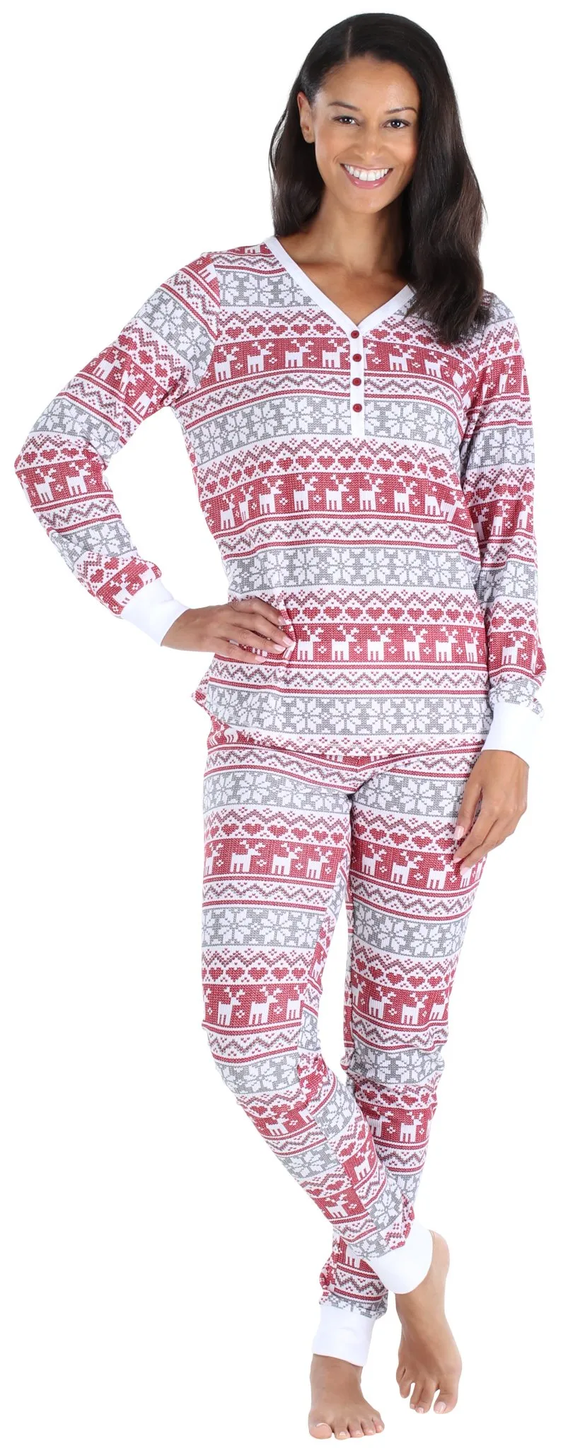 Olivia Rae Women’s Soft Thermal Long Sleeve Henley and Jogger Pants Pajama Set