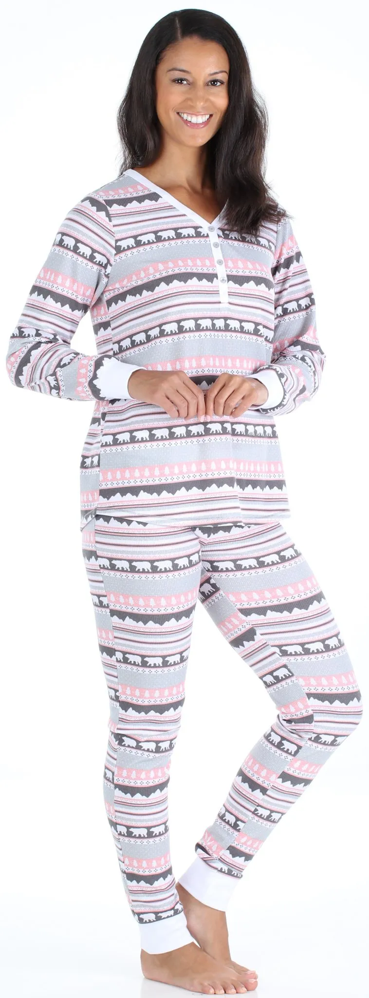 Olivia Rae Women’s Soft Thermal Long Sleeve Henley and Jogger Pants Pajama Set