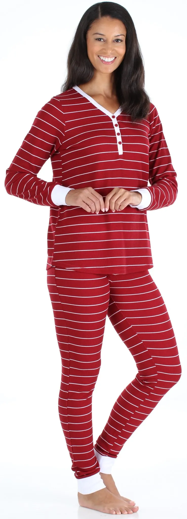 Olivia Rae Women’s Soft Thermal Long Sleeve Henley and Jogger Pants Pajama Set