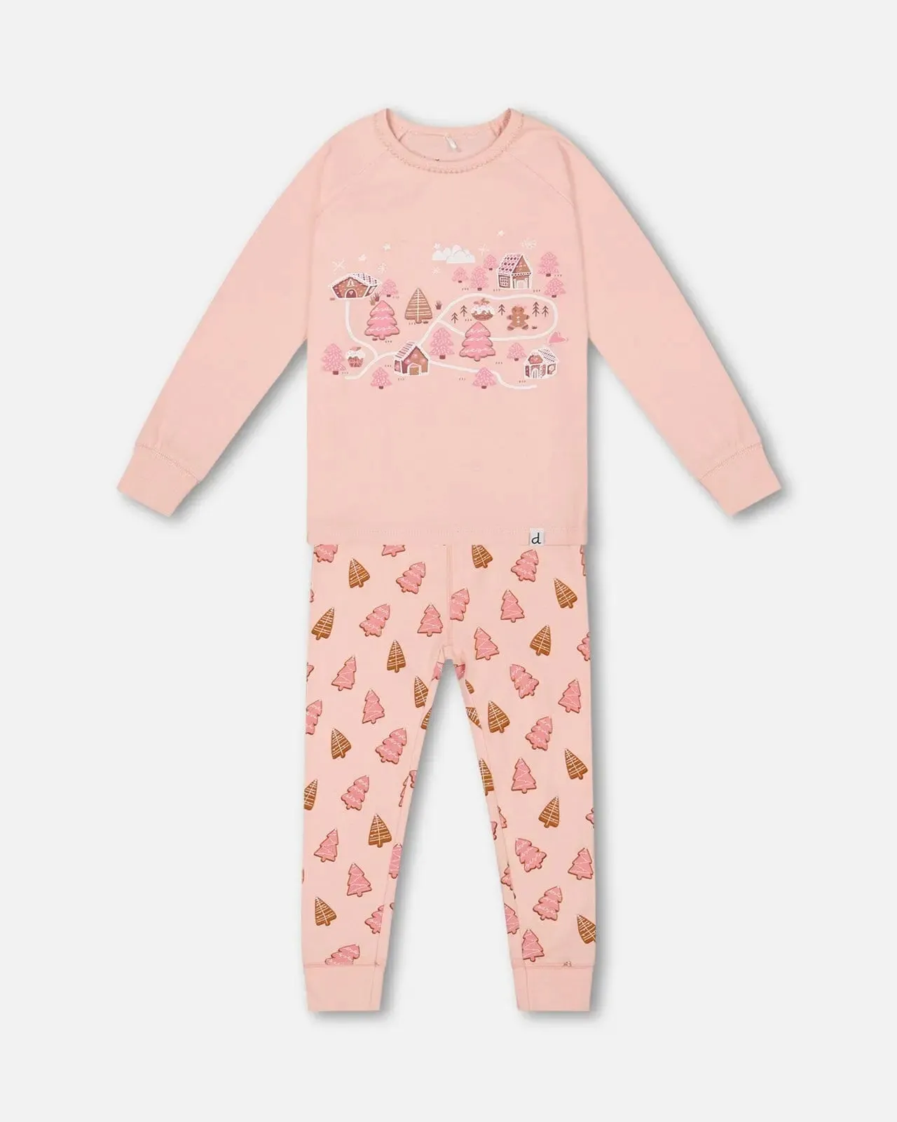 Organic Cotton Two Piece Pajama Set Pink Christmas Cookies