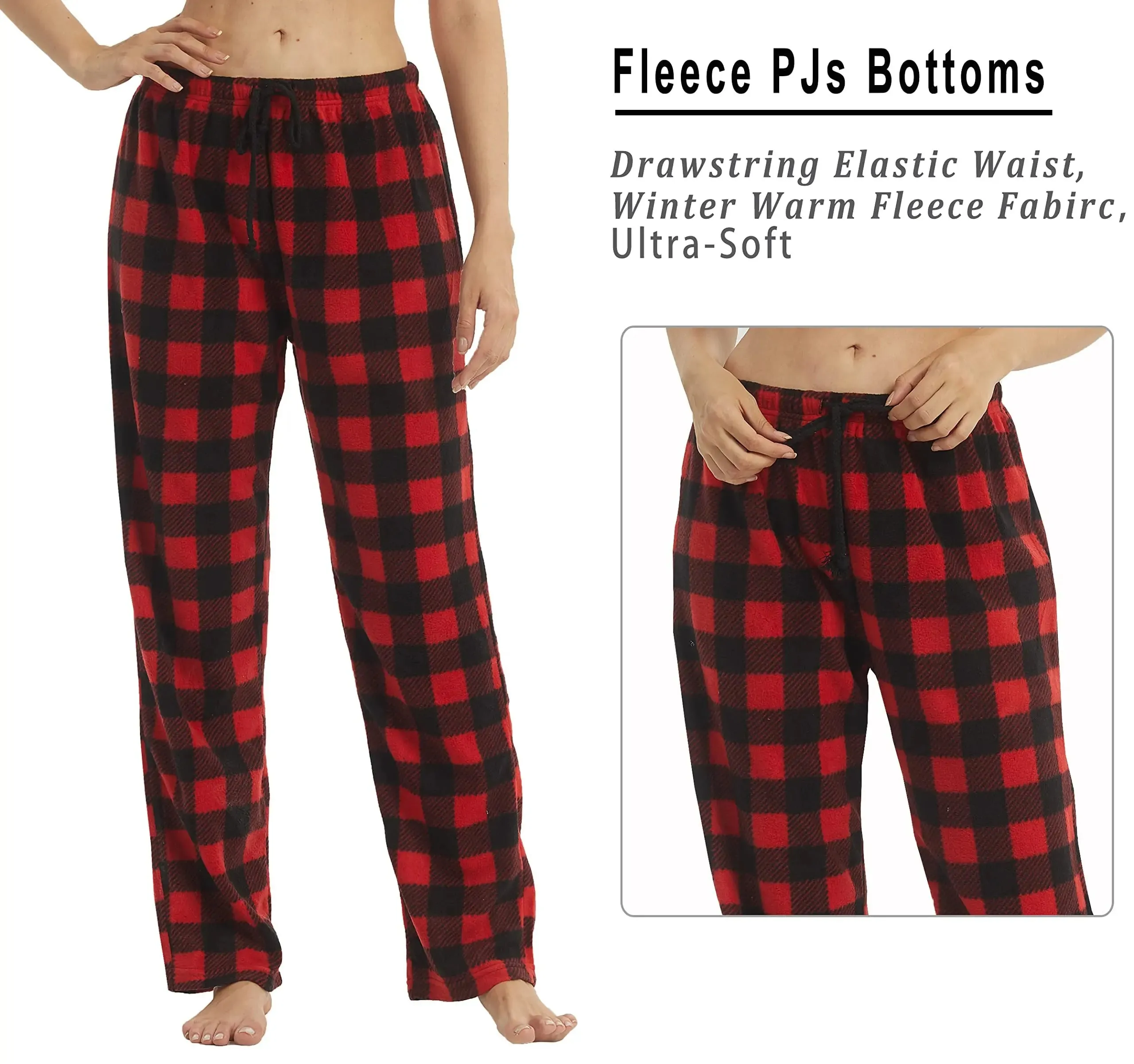 Pajama Pants for Women Fuzzy Pack Long Fleece Buffalo Plaid Pj Bottoms Soft Drawstring Lounge Sleepwear