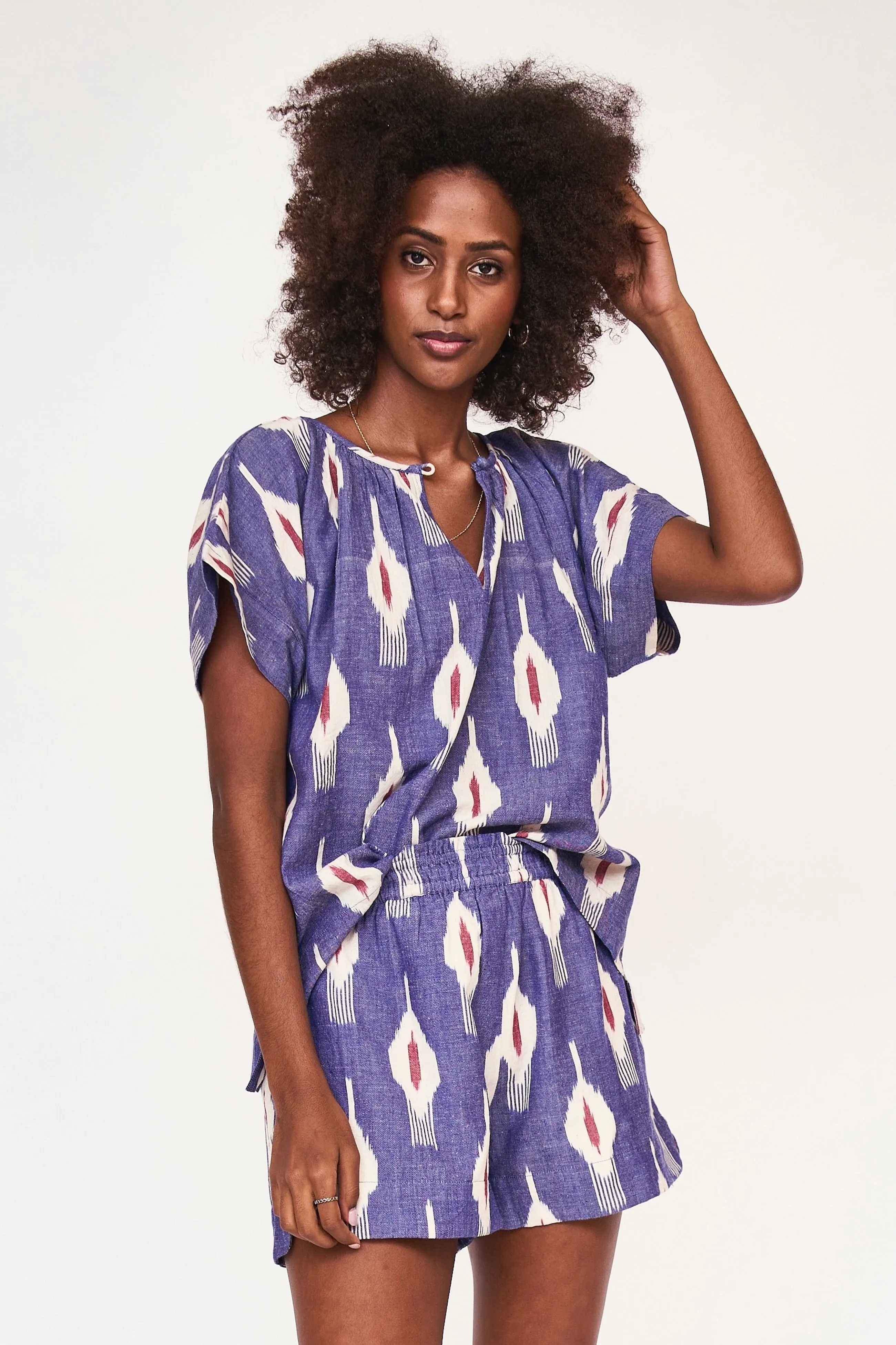 Pajama Short Set in Nautical Ikat