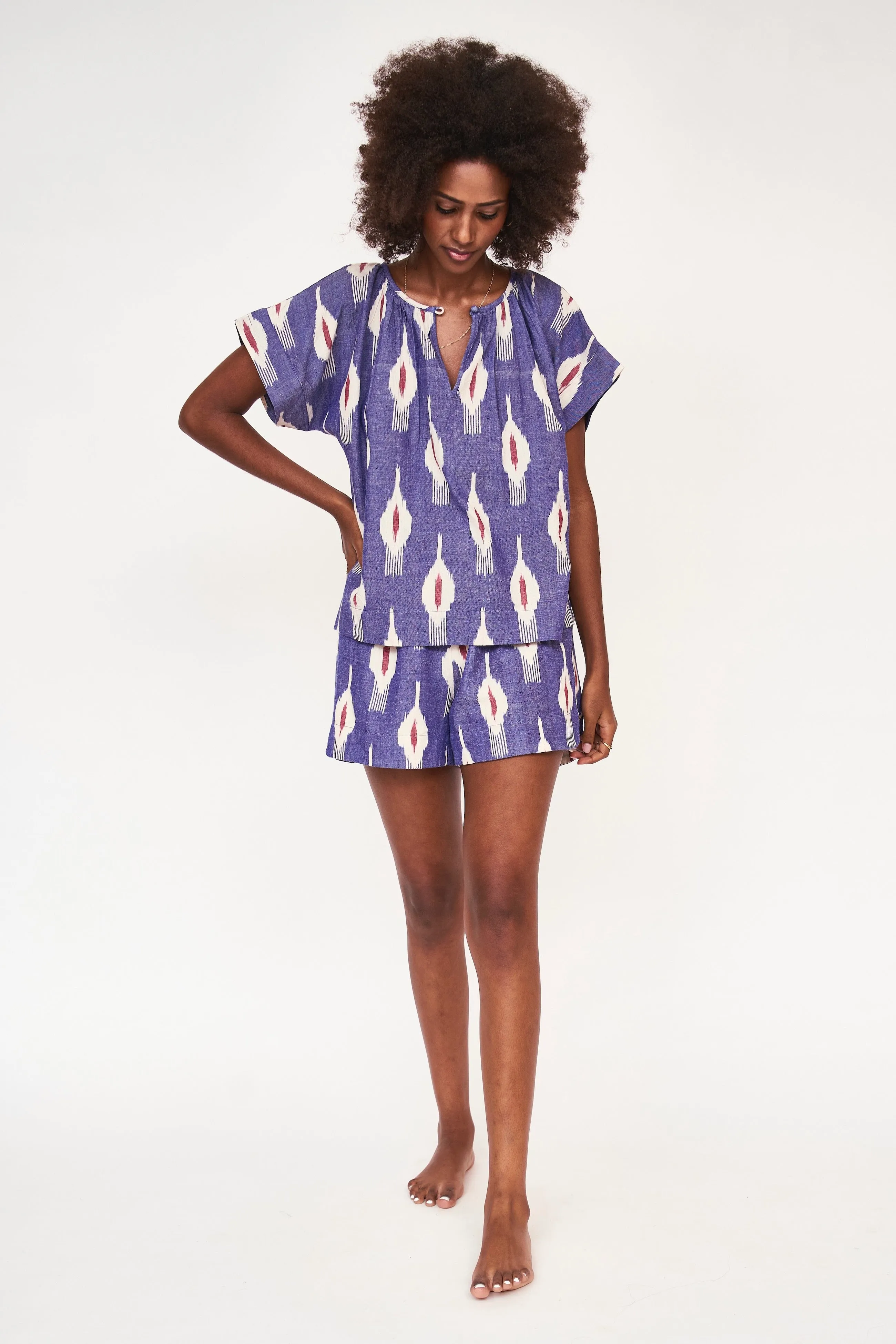 Pajama Short Set in Nautical Ikat