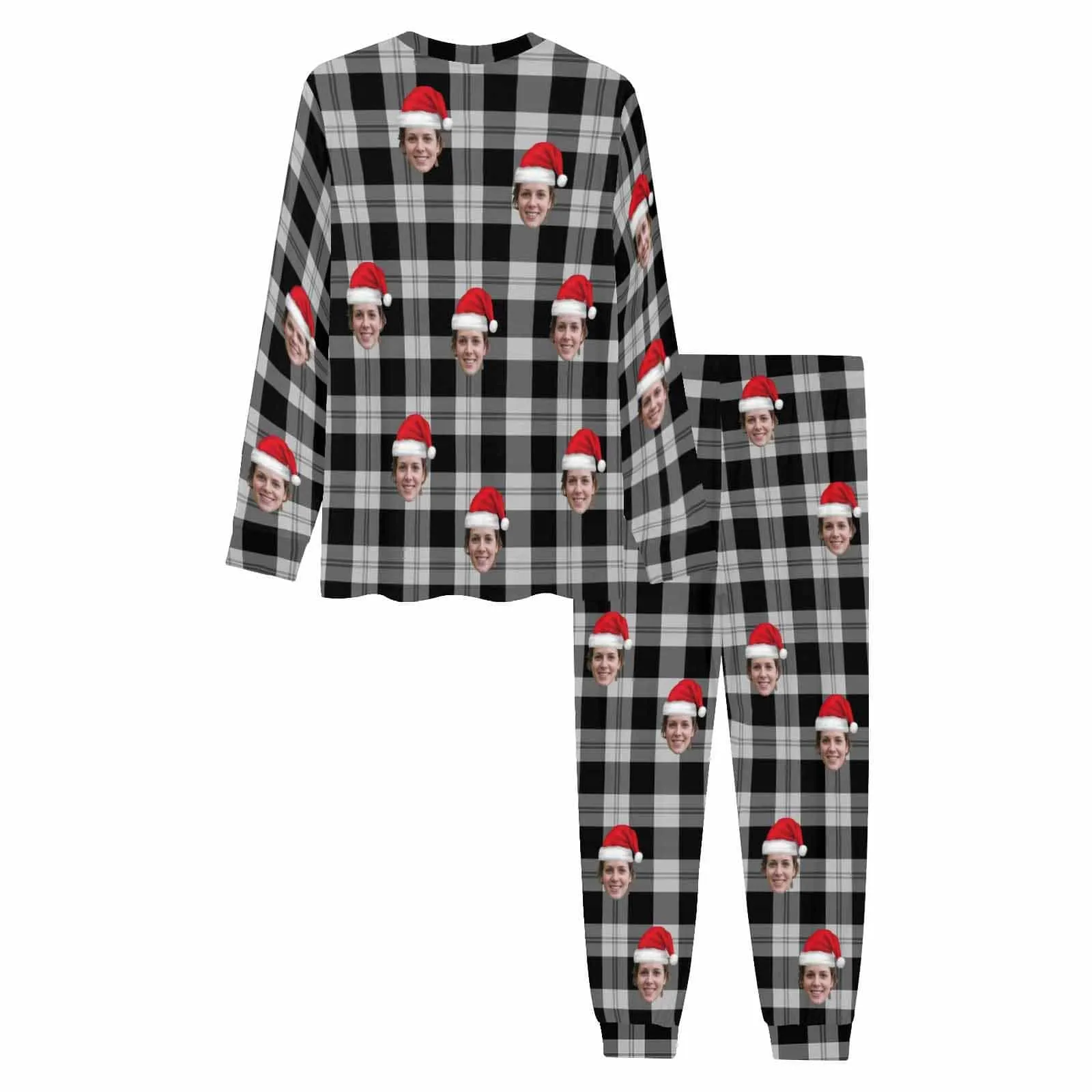 Personalized Christmas Pajamas Custom Face Black Grey Stripes Men's All Over Print Pajama Set