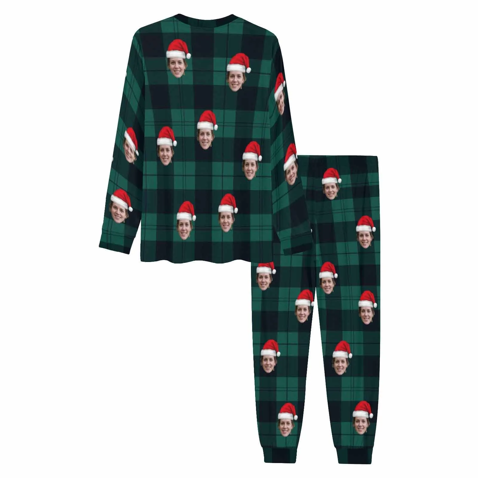 Personalized Christmas Pajamas Custom Face Black Grey Stripes Men's All Over Print Pajama Set