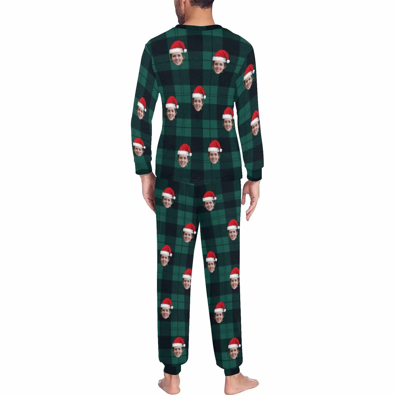 Personalized Christmas Pajamas Custom Face Black Grey Stripes Men's All Over Print Pajama Set