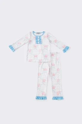 Pink floral bow ruffle pajamas set