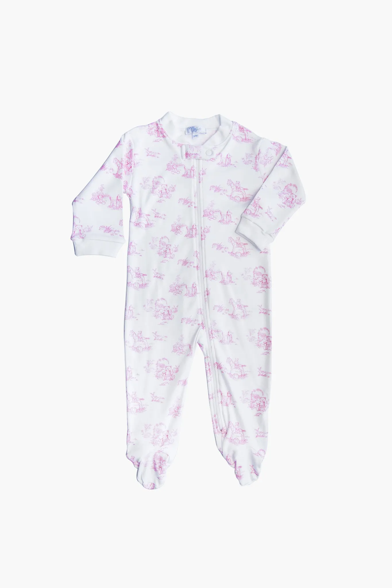 Pink Toile Zipper Footie