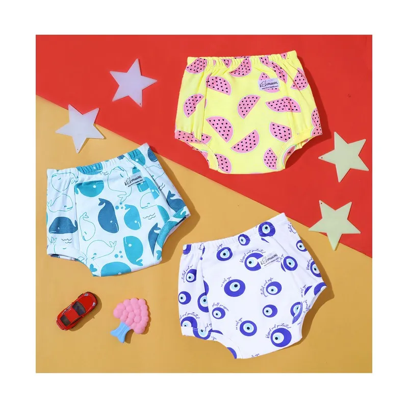 Playtime Trio Pack of 6 Snug Potty Training Pull-up Pants Kids 100% Cotton (Size 0, Fits 9-12 Months)