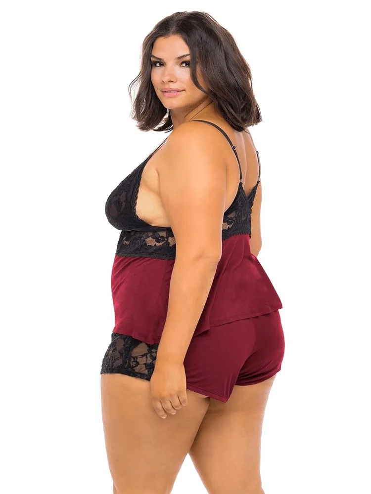 Plus Size Jersey & Lace Pajama Set