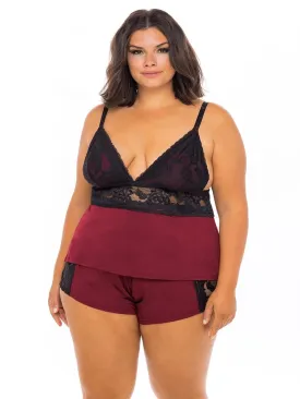 Plus Size Jersey & Lace Pajama Set