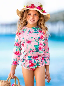 Precious Flower Rash Guard Two Piece Swimsuit