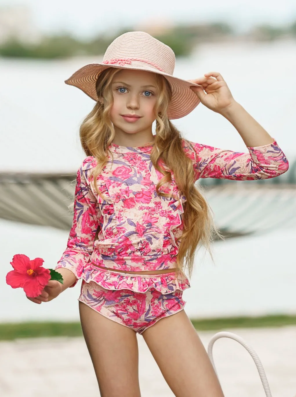 Precious Flower Rash Guard Two Piece Swimsuit