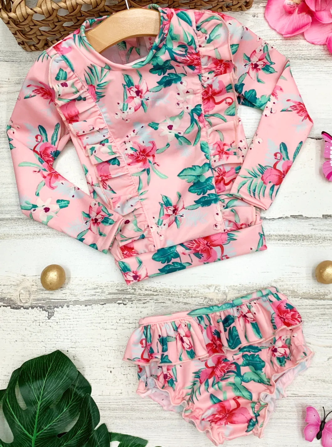 Precious Flower Rash Guard Two Piece Swimsuit