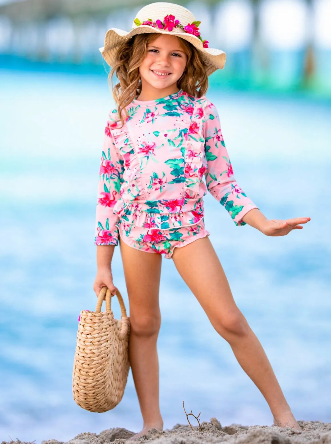 Precious Flower Rash Guard Two Piece Swimsuit