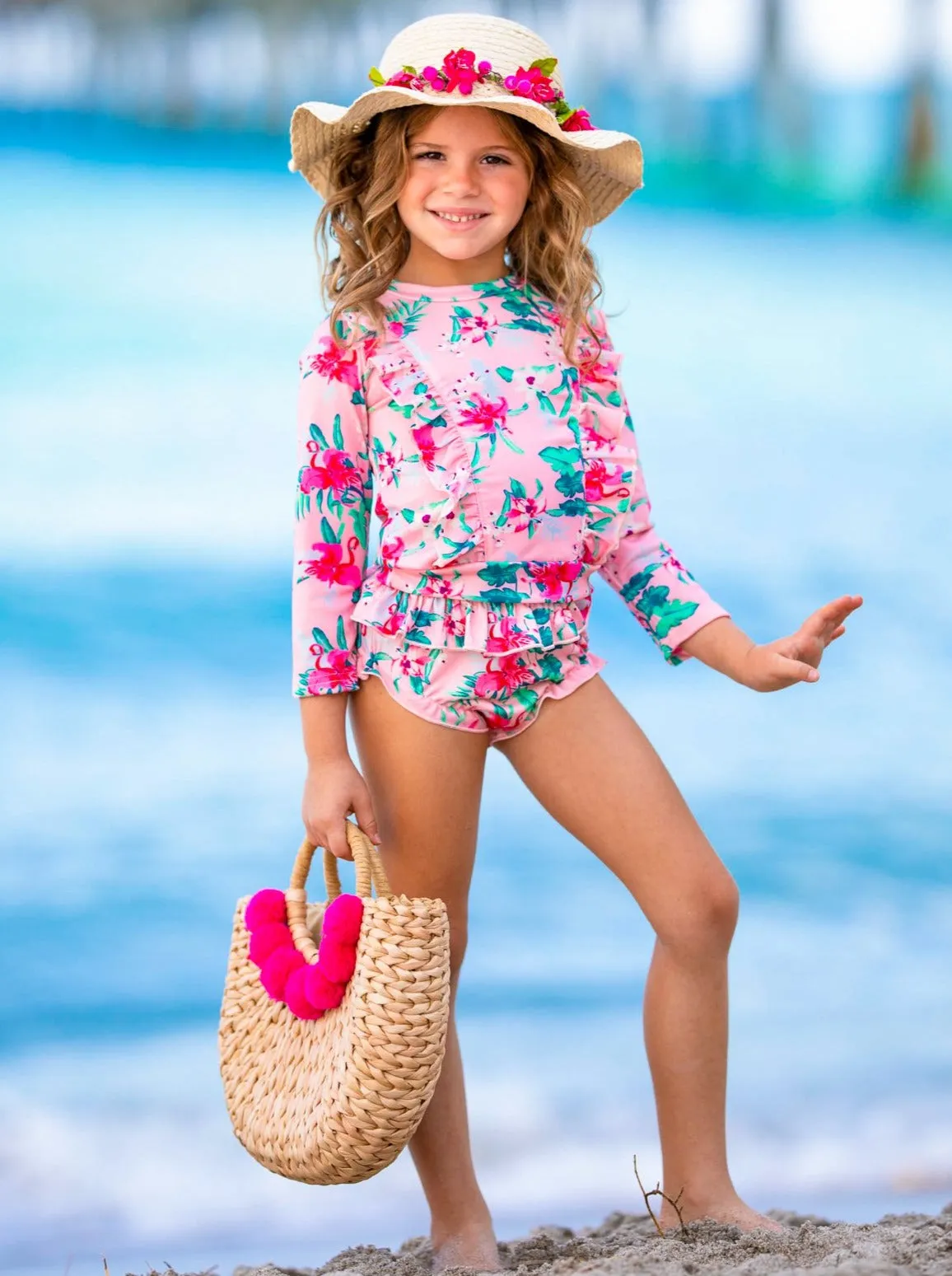 Precious Flower Rash Guard Two Piece Swimsuit