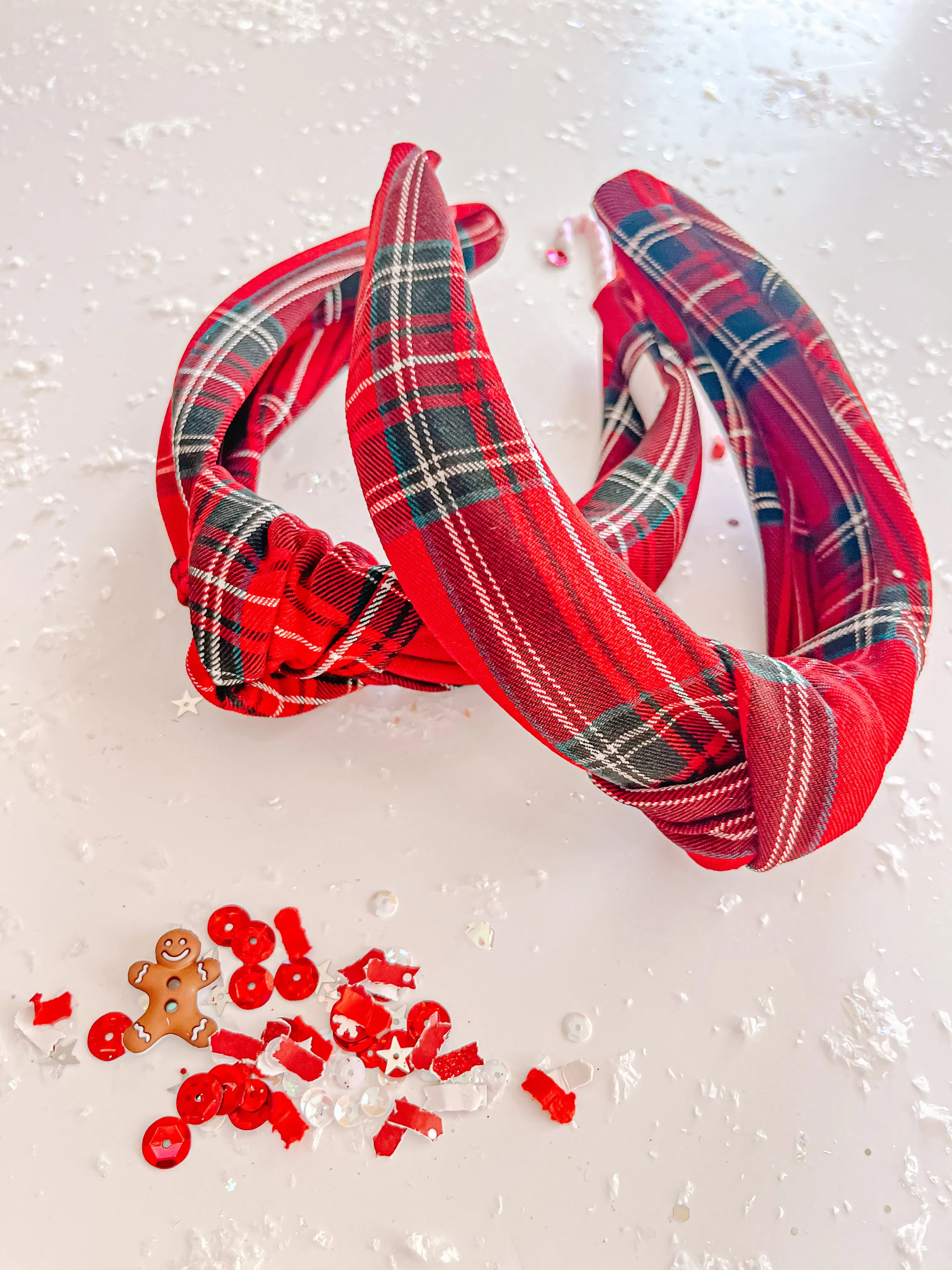 Red Plaid Knotted Headband