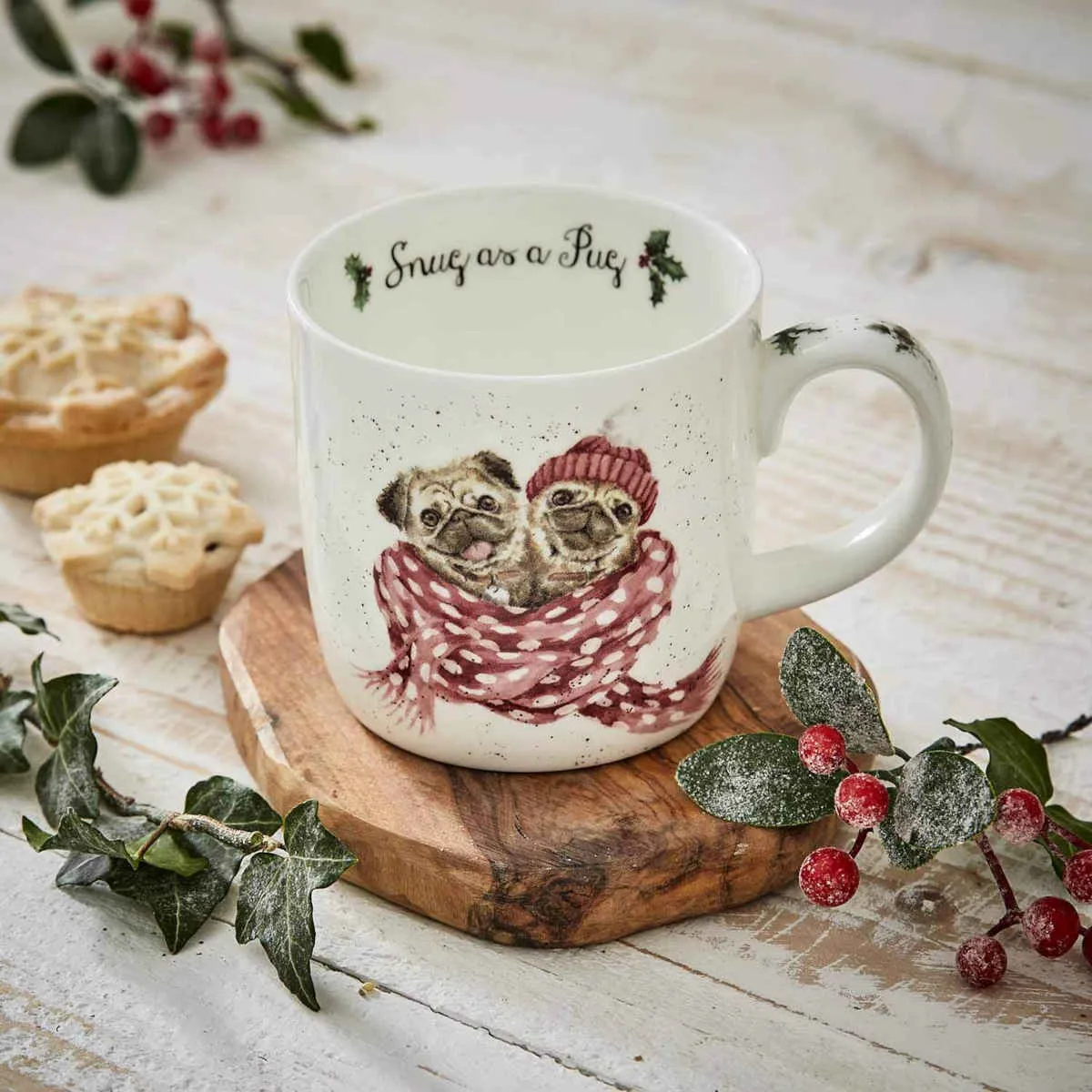 Royal Worcester Wrendale Snug as a Pug Christmas Mug 300ml