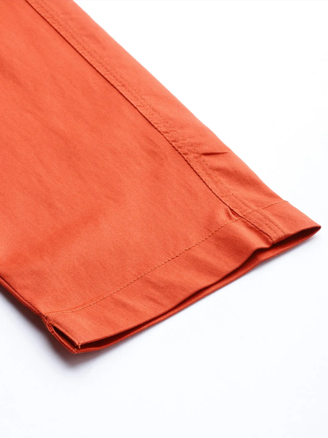 Rust Orange Solid Cotton Lycra Pants