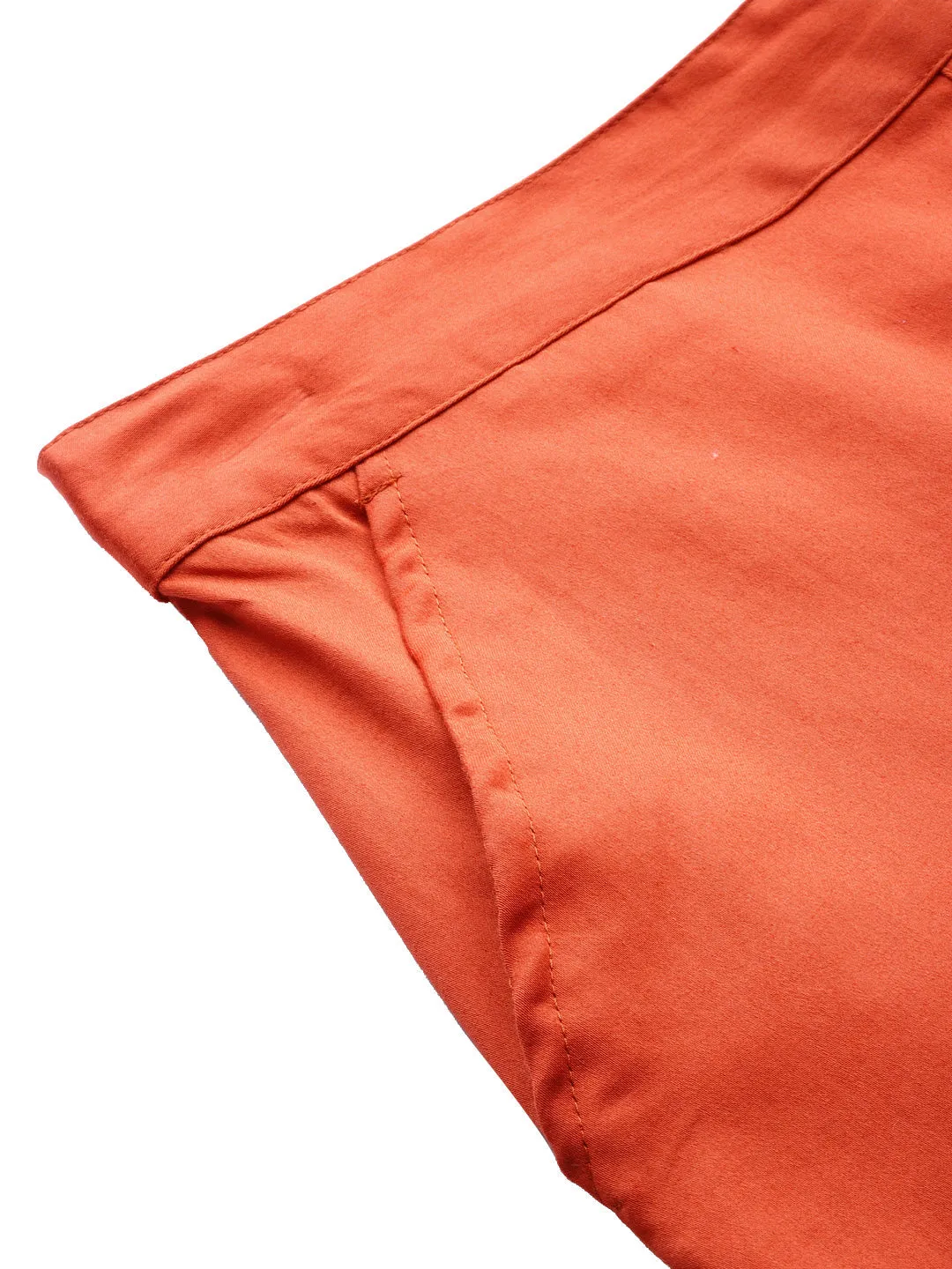 Rust Orange Solid Cotton Lycra Pants