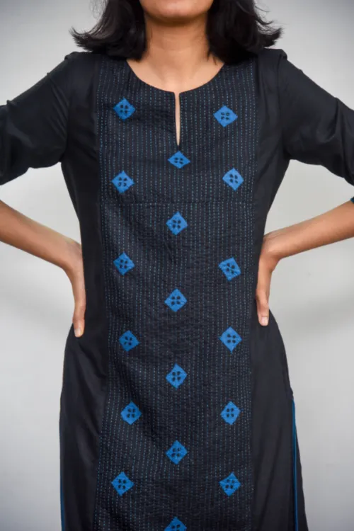 Sadhna 'Aagunch' Black Applique And Tanka Work Cotton Silk Kurta .