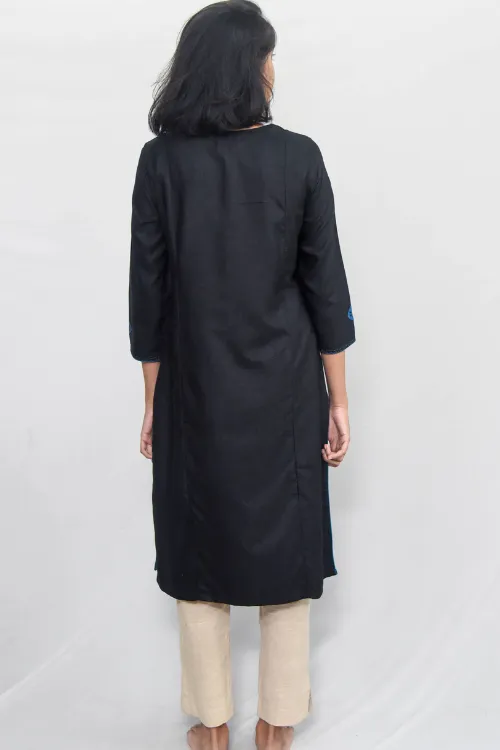 Sadhna 'Aagunch' Black Applique And Tanka Work Cotton Silk Kurta .