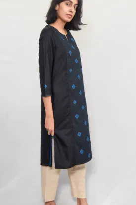 Sadhna 'Aagunch' Black Applique And Tanka Work Cotton Silk Kurta .