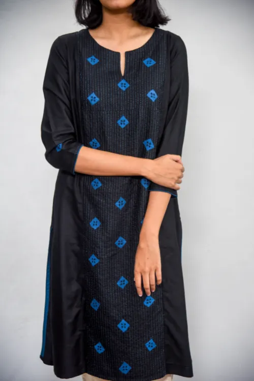 Sadhna 'Aagunch' Black Applique And Tanka Work Cotton Silk Kurta .