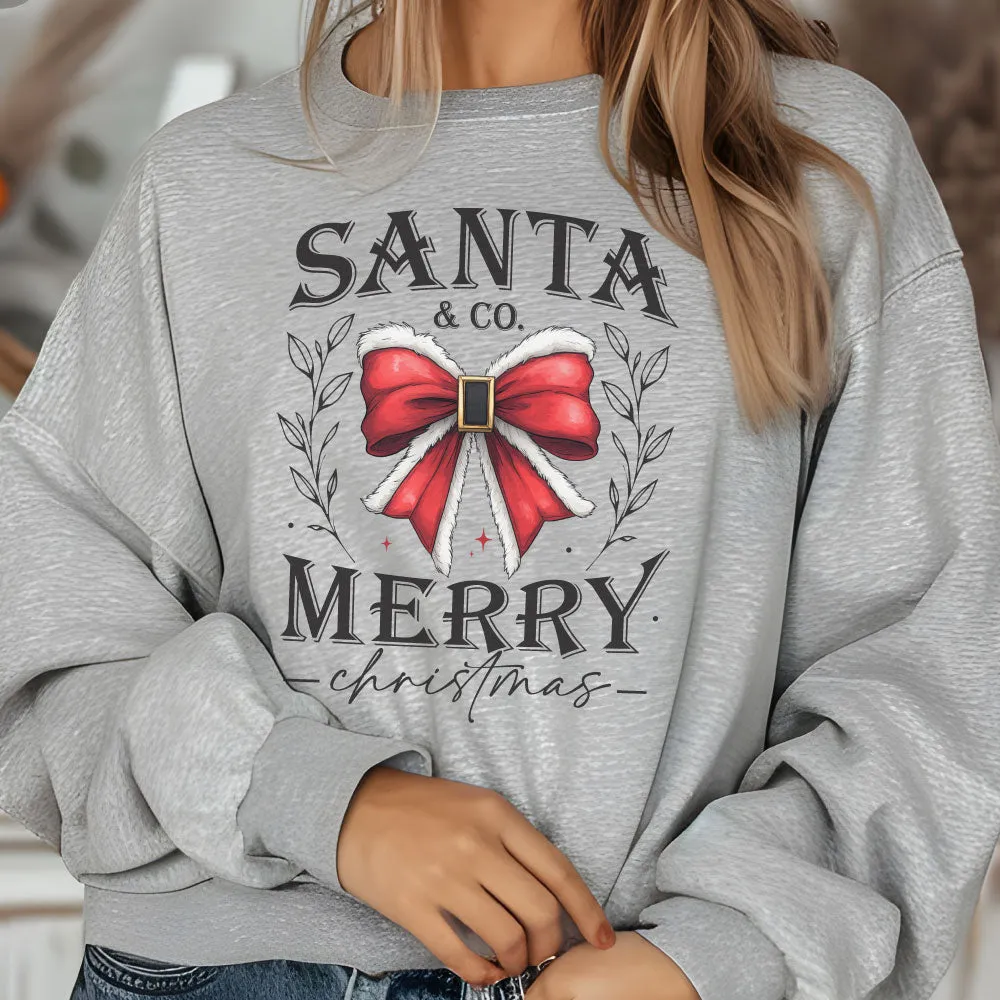 Santa and Co Bow Merry Christmas Crewneck Sweatshirt