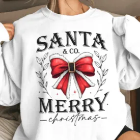 Santa and Co Bow Merry Christmas Crewneck Sweatshirt