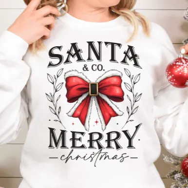 Santa and Co Bow Merry Christmas Crewneck Sweatshirt