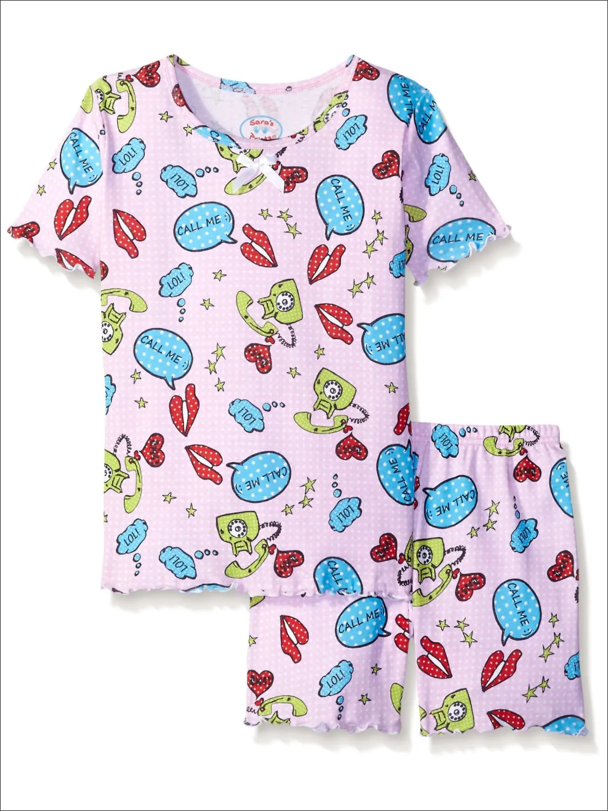 Sara's Prints Little Girls' Call Me Fitted 2 Piece Short Pajama Set,