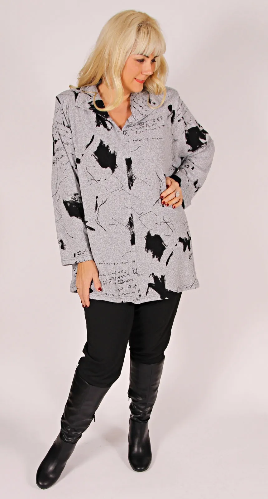 Shawl Collar Swing Top Black on  Powder Grey