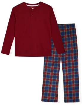 Sleep On It Boys 2-Piece Brushed Jersey & Minky Fleece Plaid Pajama Sets - Red