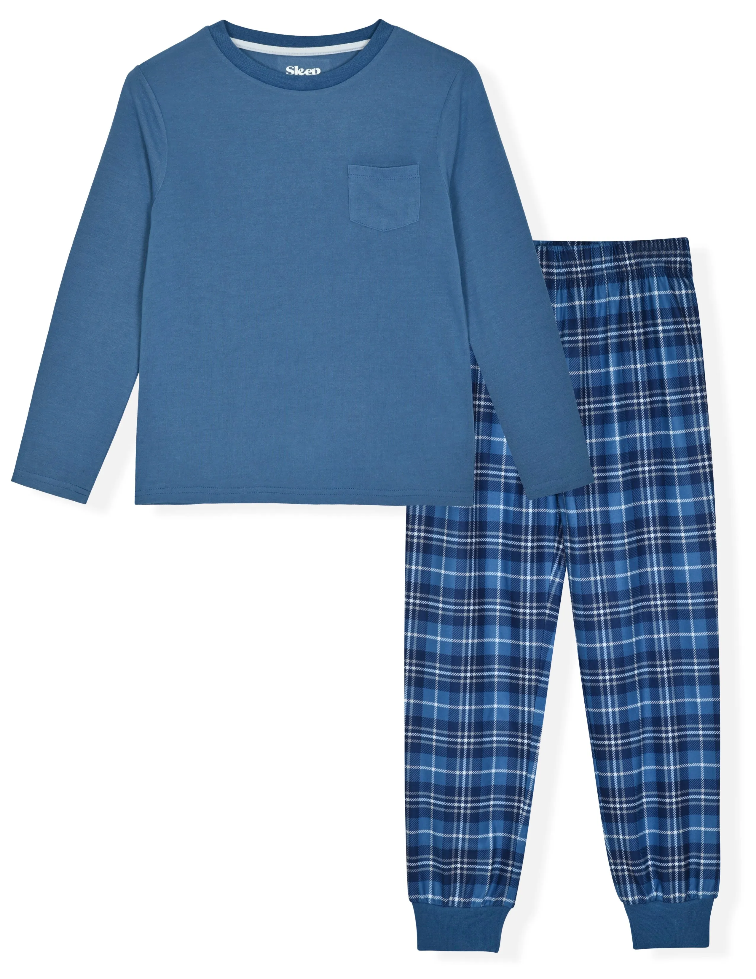 Sleep On It Boys 2-Piece Brushed Jersey Plaid Pajama Sets - Blue