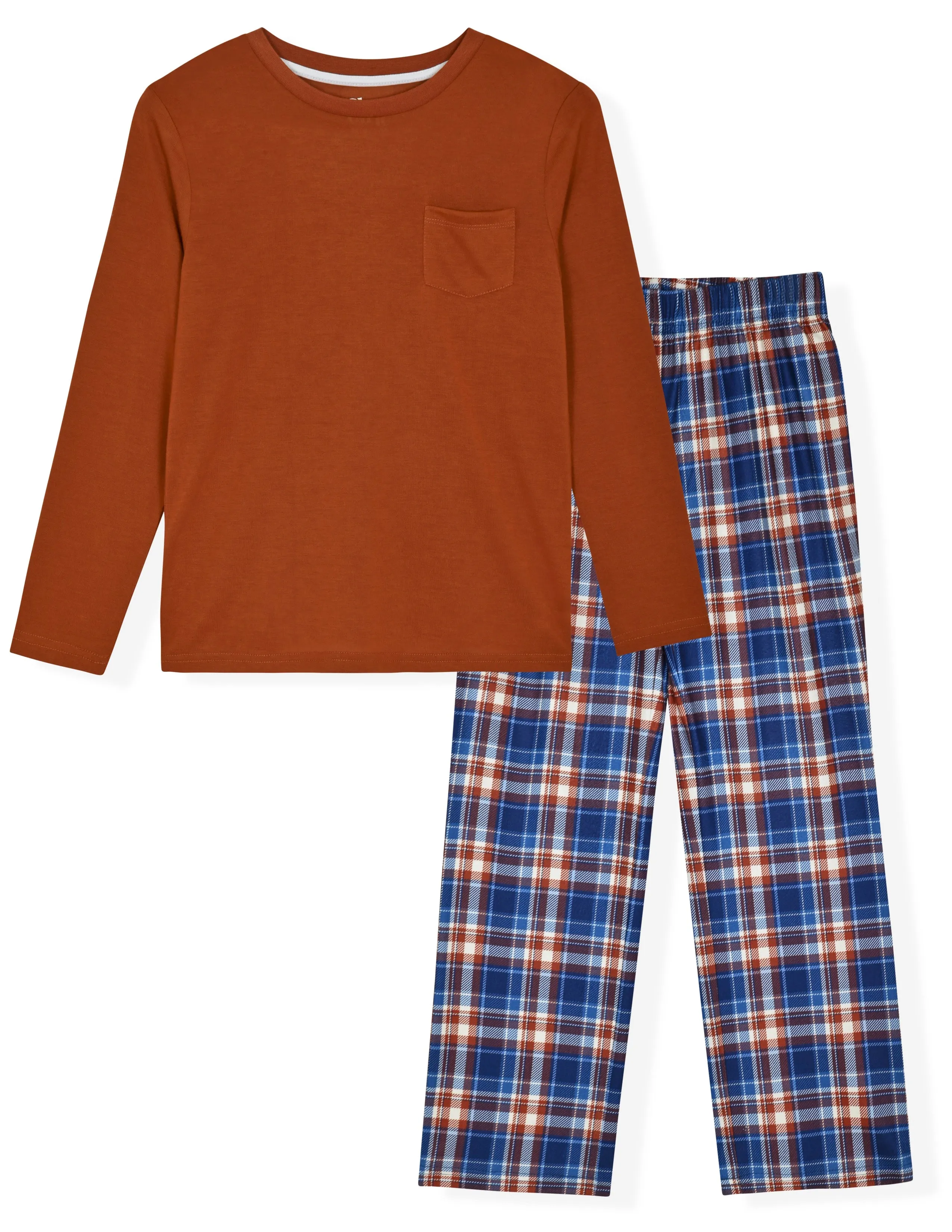 Sleep On It Boys 2-Piece Brushed Jersey Plaid Pajama Sets - Brown