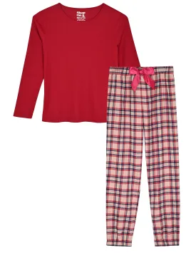 Sleep On It Girls 2-Piece Woven Flannel Plaid Pajama Set - Berry