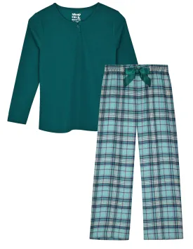 Sleep On It Girls 2-Piece Woven Flannel Plaid Pajama Set - Green