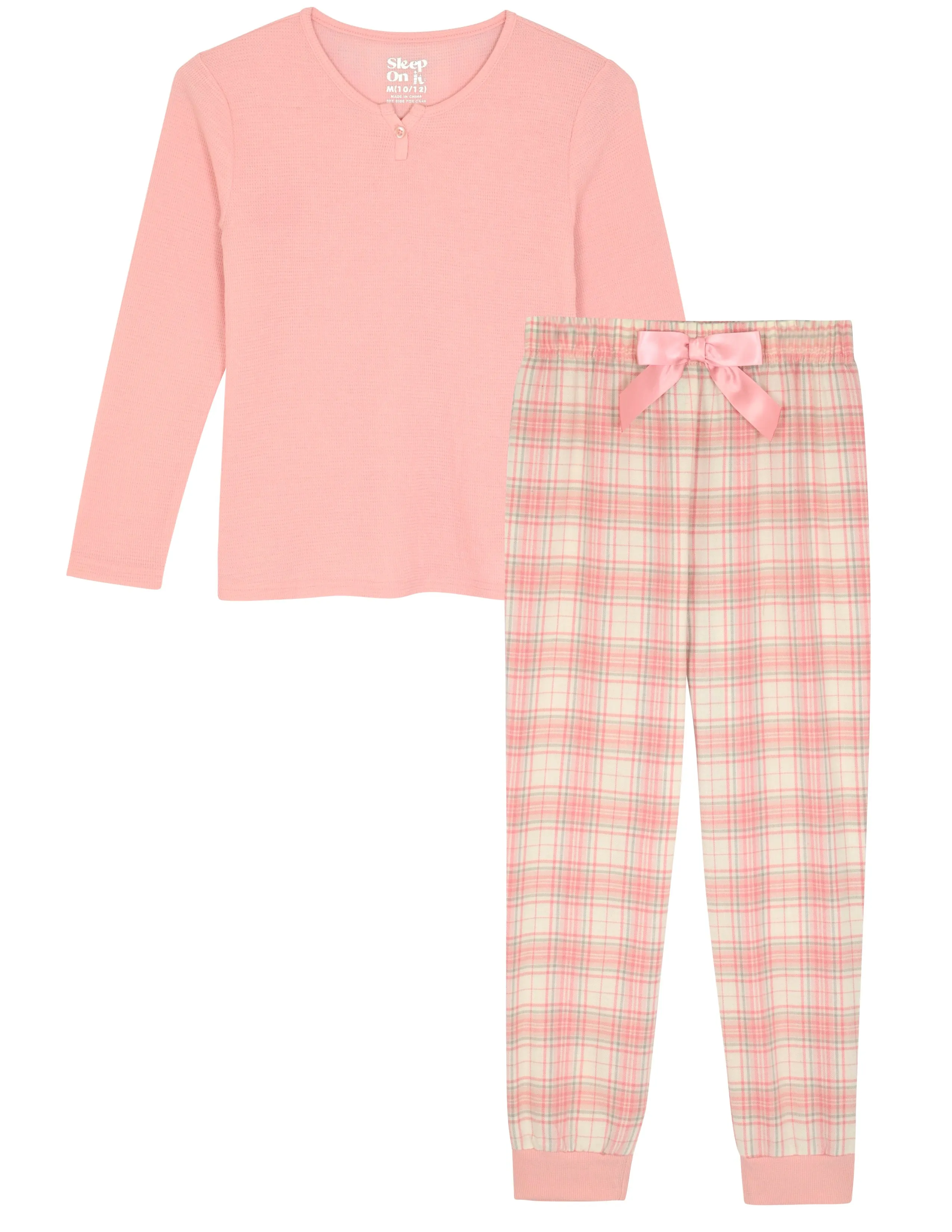 Sleep On It Girls 2-Piece Woven Flannel Plaid Pajama Set - Pink