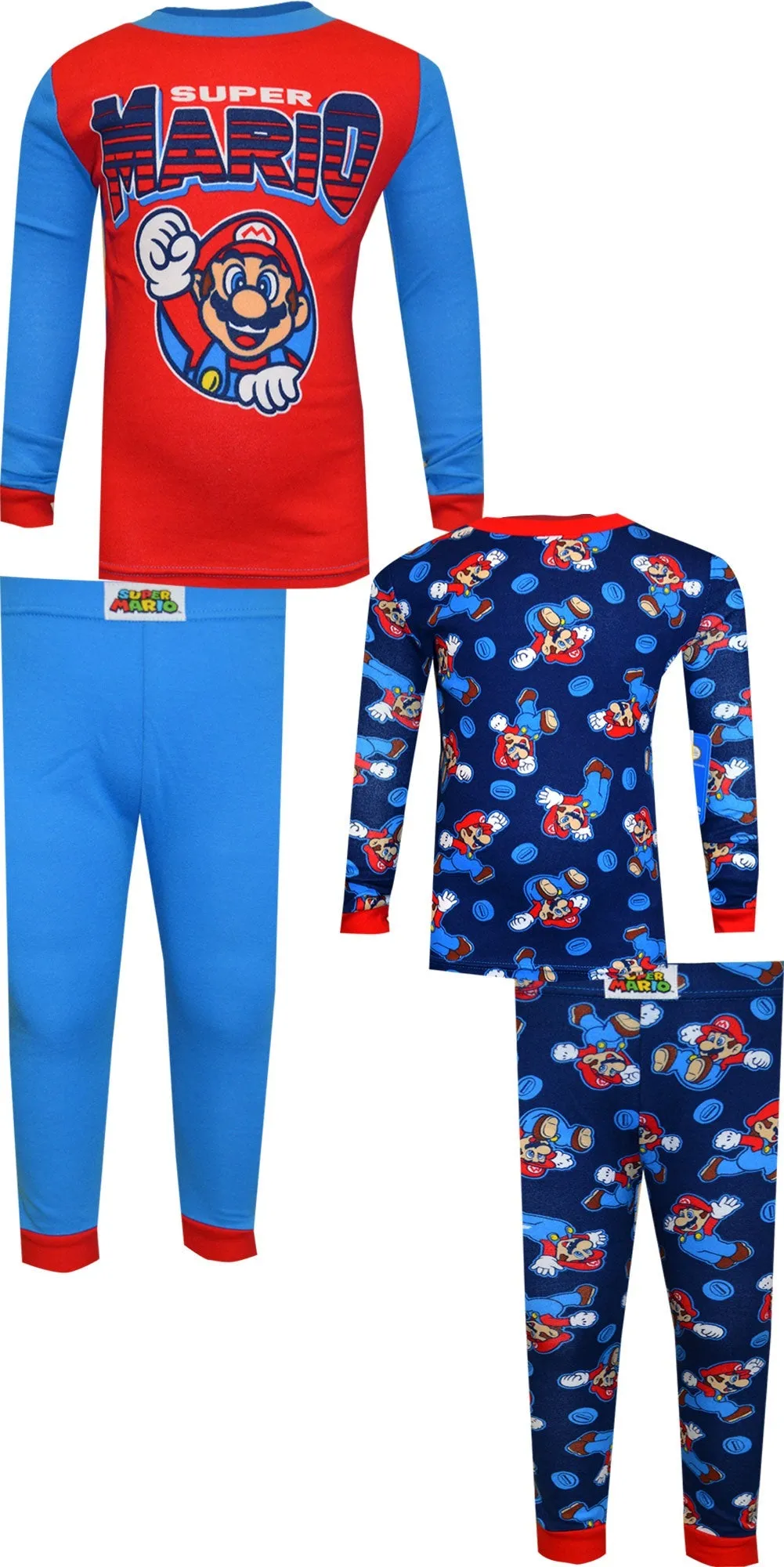 Super Mario Classic Long Sleeve 4 Piece Cotton Pajamas