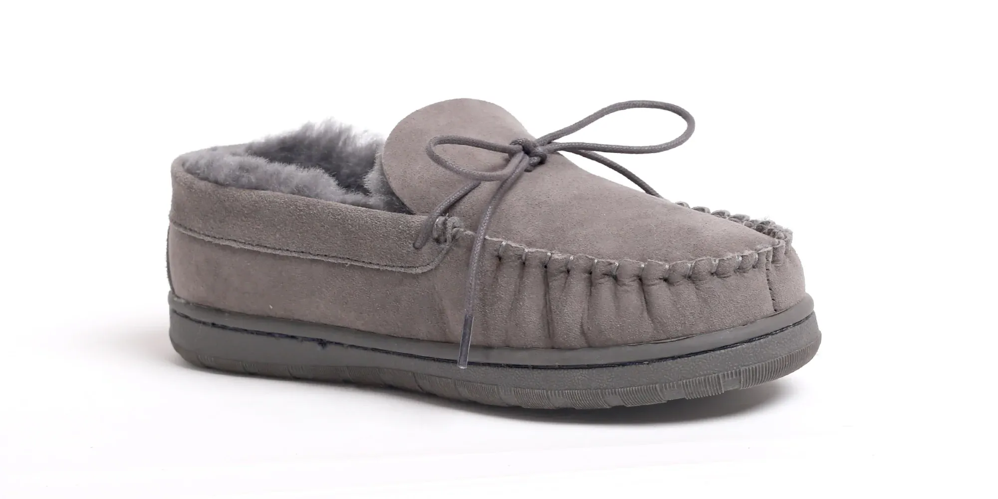 SUPERLAMB MENS MOCCASIN DELUXE  SHEEPSKIN SLIPPER CHARCOAL