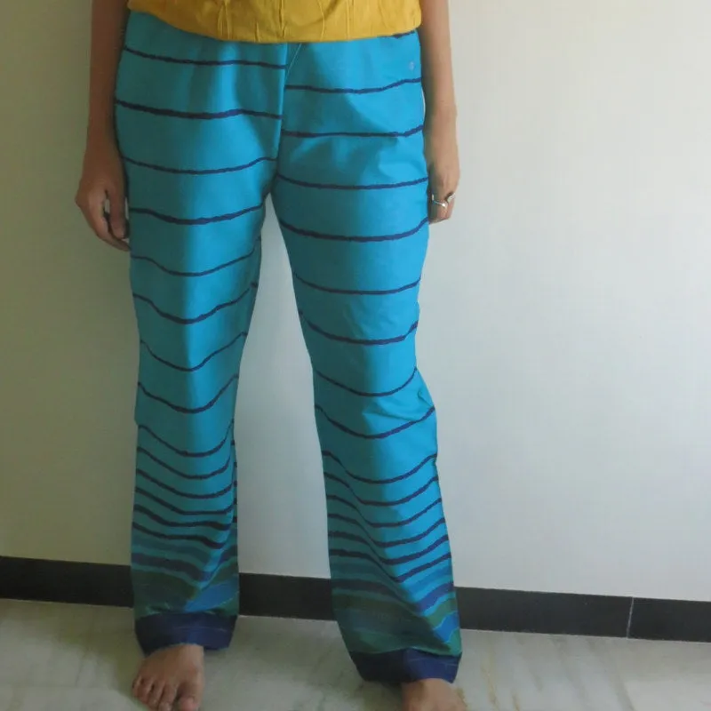 Teal Striped Straight Cut Drawstring Pajamas