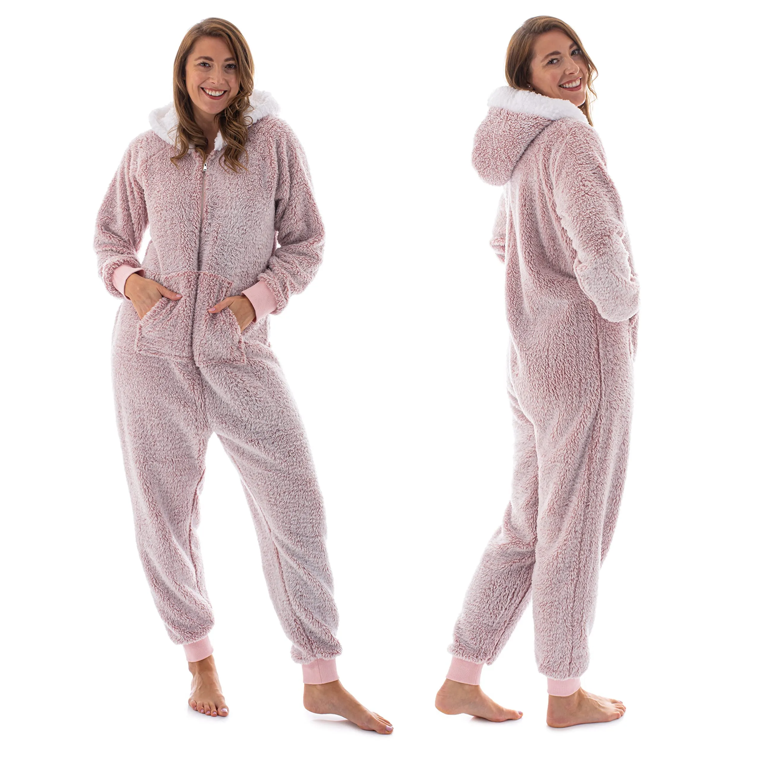 The Big Softy - Adult Onesie Pajamas for Women, Teddy Fleece Womens Onesie Pajamas, Fuzzy Pajama Onesies for Women, Teens PJs (Large, Pink)