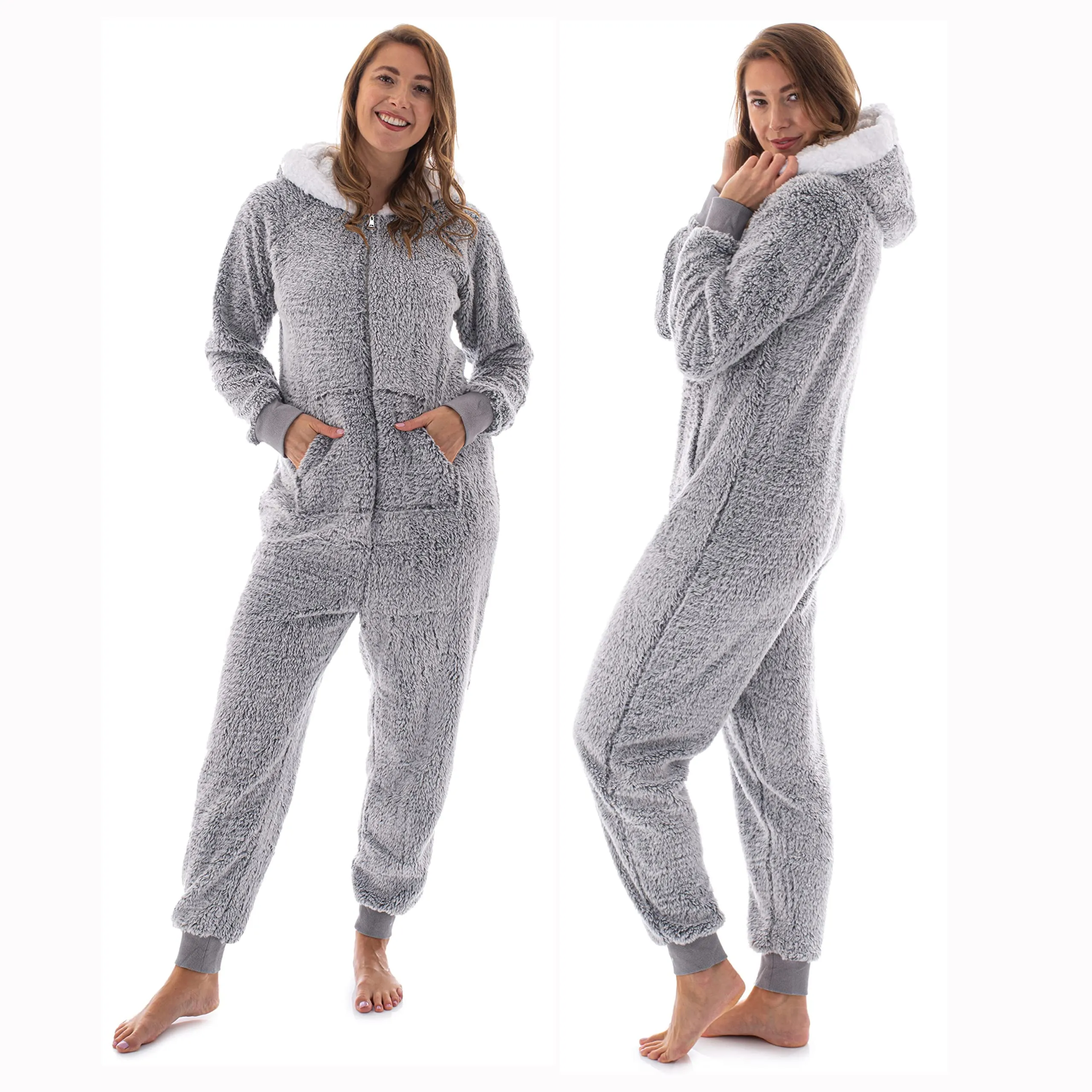 The Big Softy Womens Teddy Fleece Pajamas Fuzzy Pajama Teens Size Small Grey