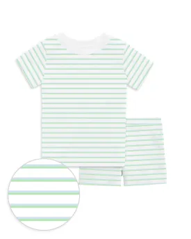 The Organic Short Sleeve Pajama Set [Mint Double Stripe]