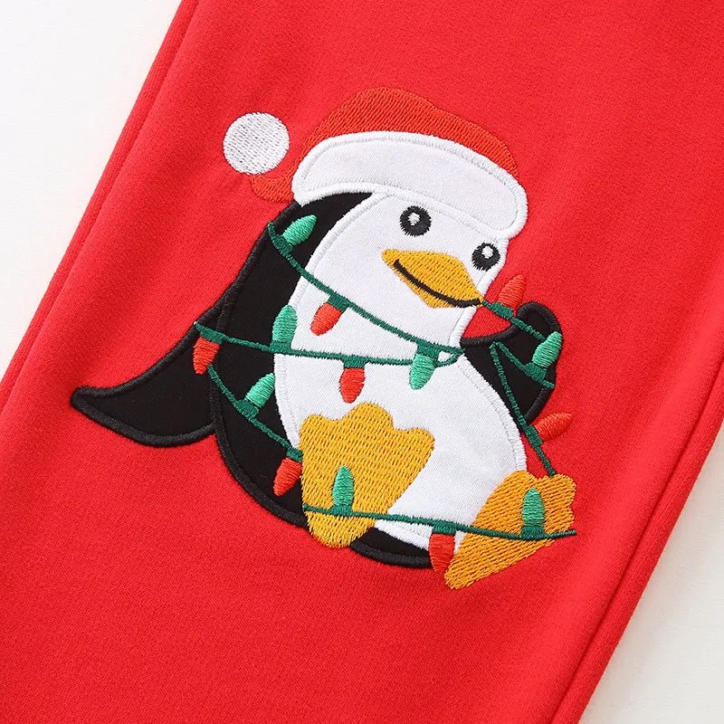 Toddler/Kid Girl's Christmas Penguin Embroidery Pants