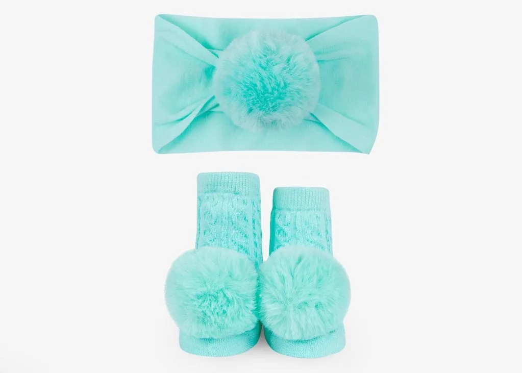 Waddle Pom Pom Headband Gift Set- Aqua