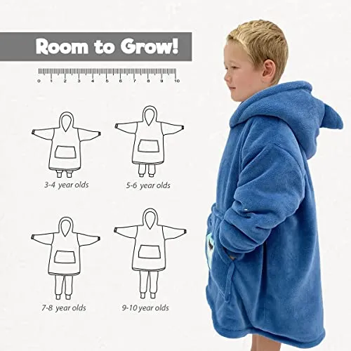 Wearable Blanket Kids 3 to 10 Yr Fun Animal Kids Blanket Hoodie Blue Shark