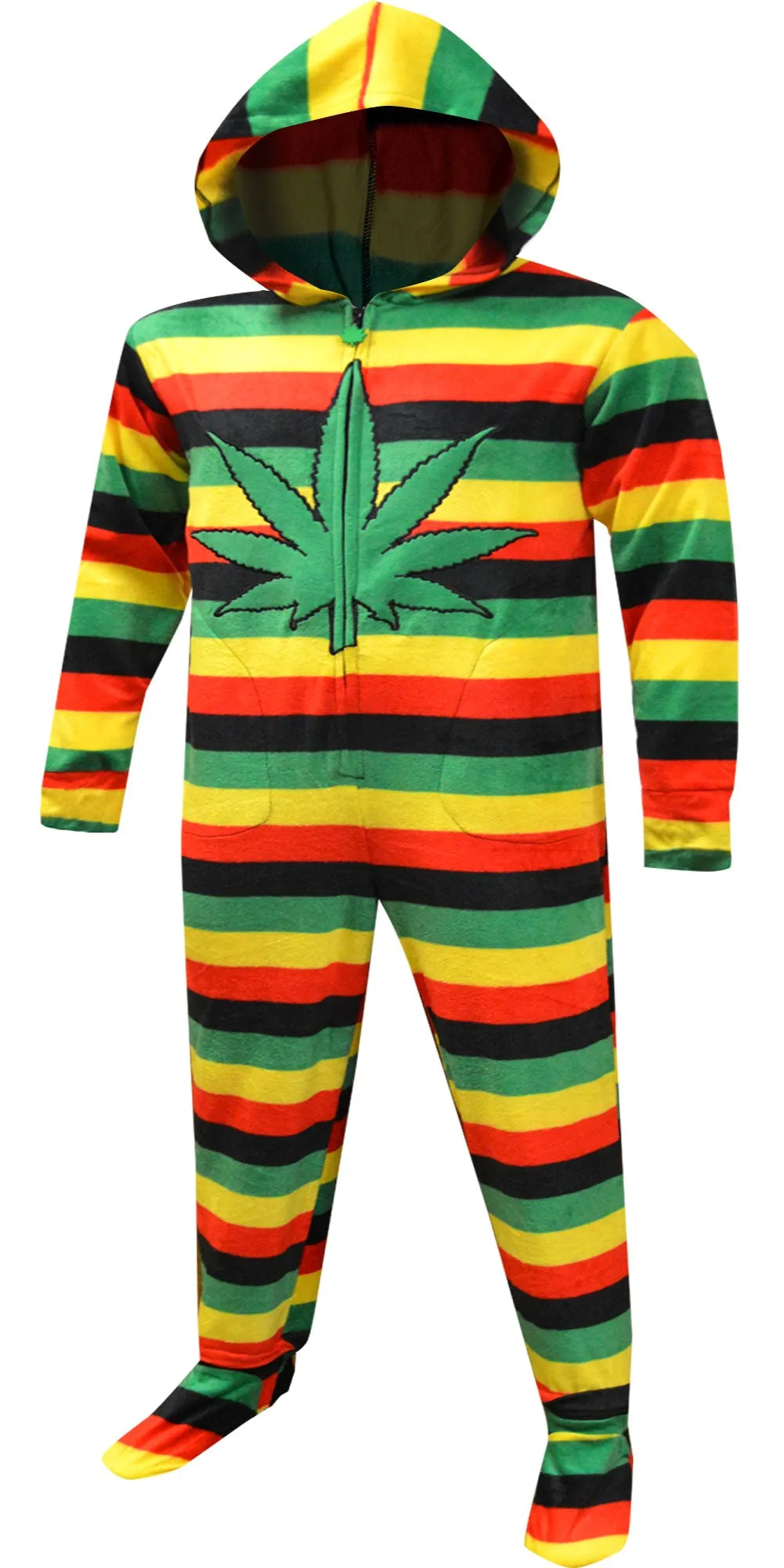 Weedman Route 420 Pot Rasta Stripe Footed Hooded Onesie Pajamas