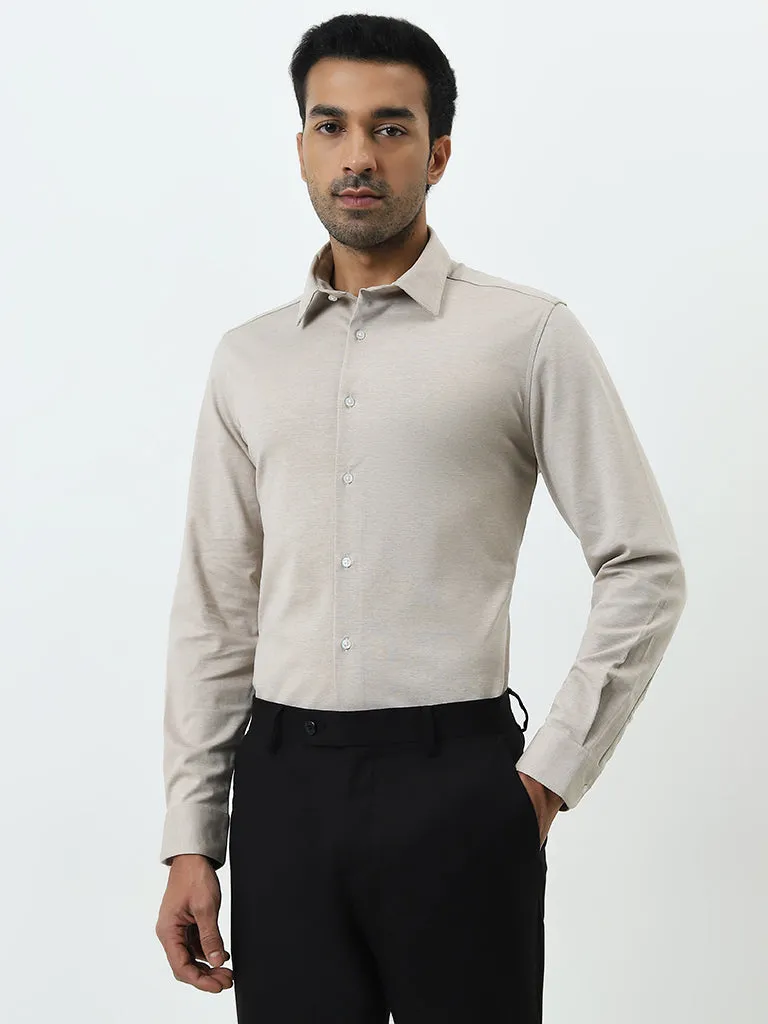 WES Formals Beige Slim-Fit Shirt